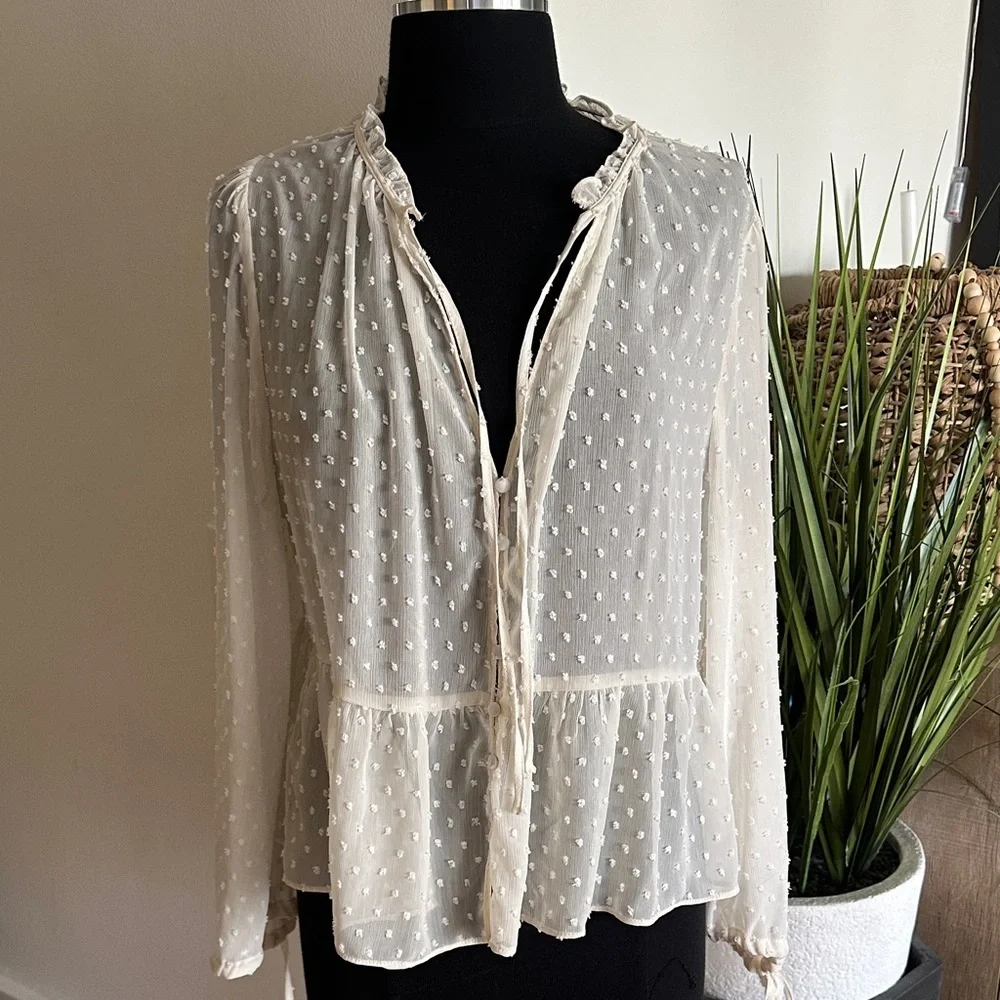 Zara Elegant Cream Dot Blouse - Size XL - Picture 1 of 12